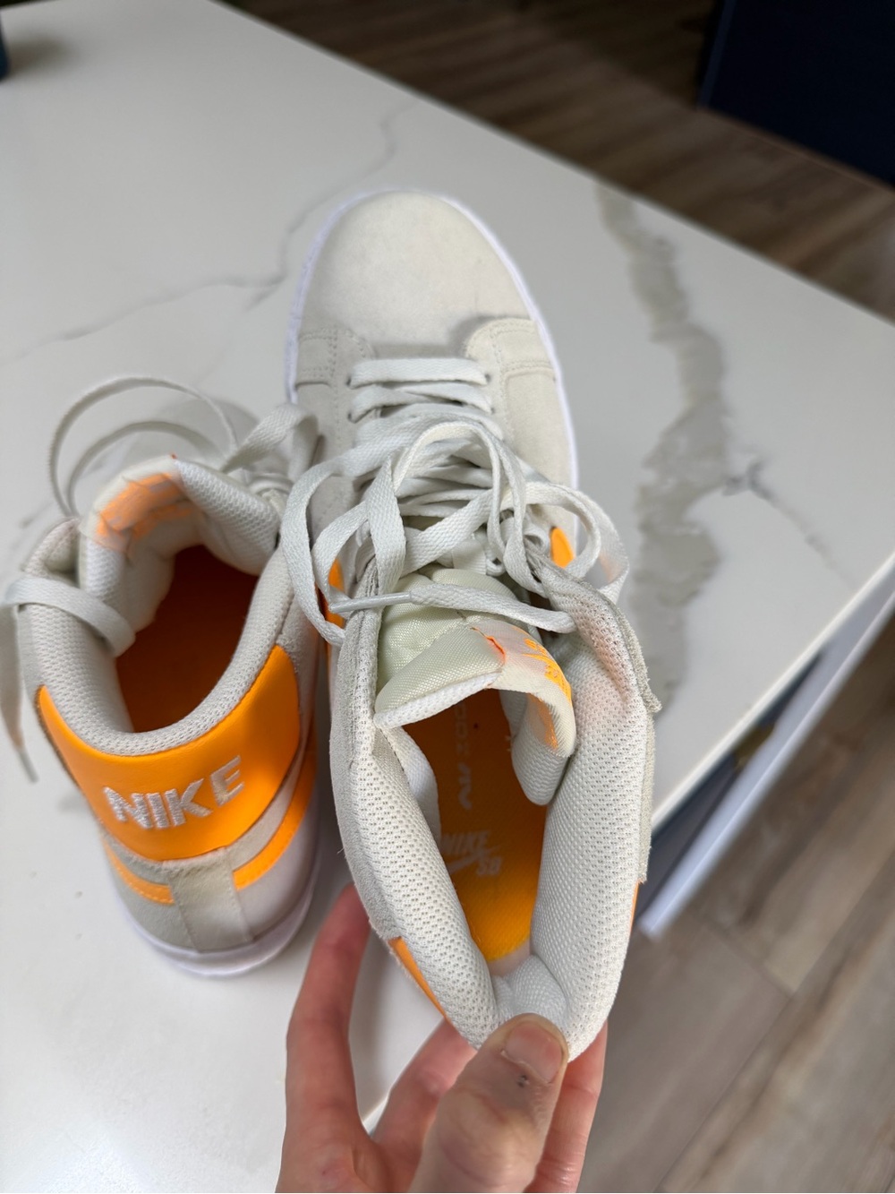 Nike Mid-Top Sneakers in Cream with Bright Orange Swoosh - Picture 4 of 5